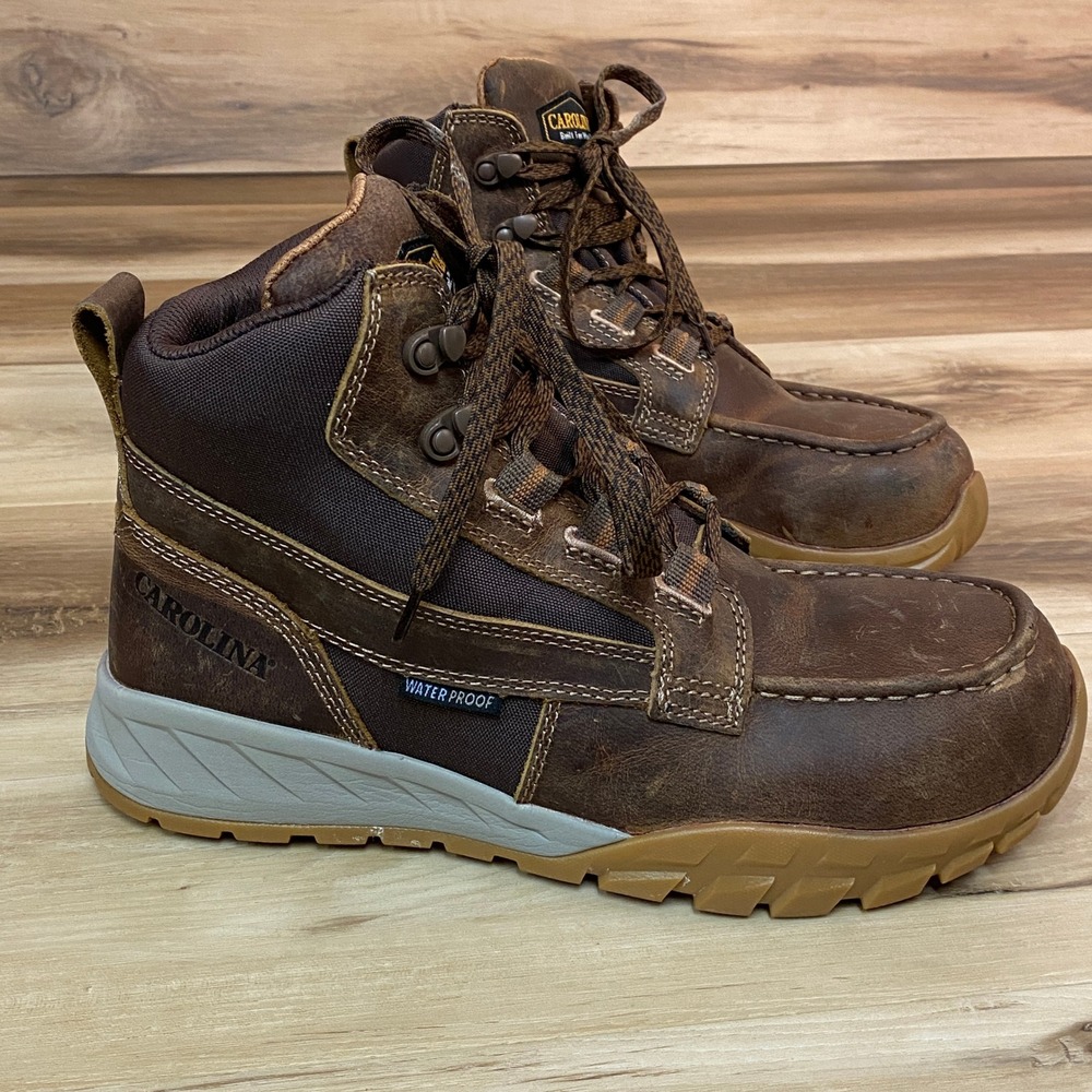 Carolina Waterproof Moc Toe Work Boots Brown Leather EH SR Mens 9.5D CA5593 - Picture 6 of 11
